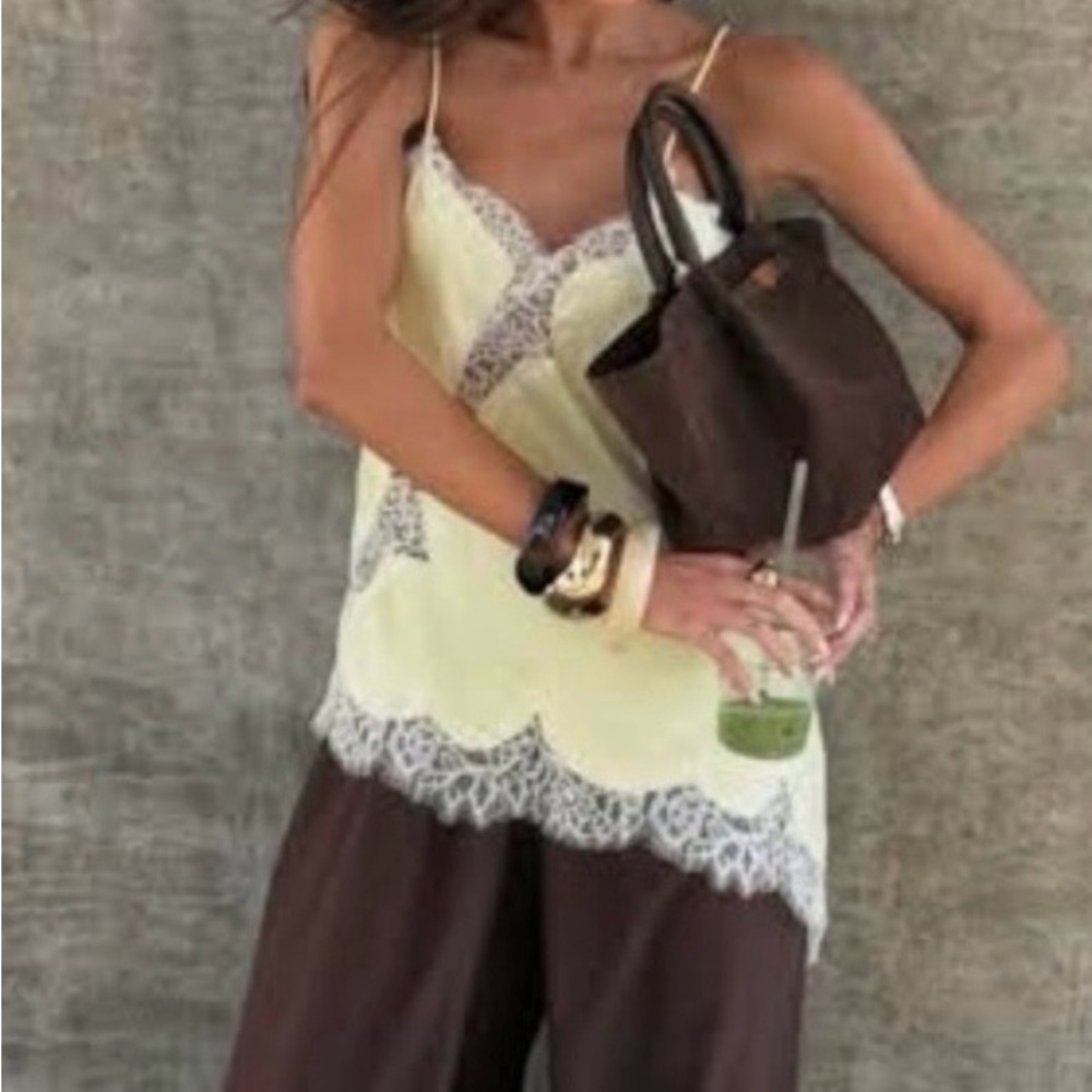 Zara Yellow Lace Trim Cami Top